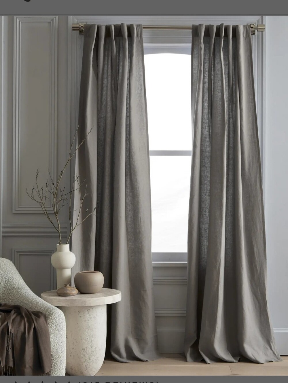 Quince 96x108 European Linen Gray Light Filtering 1 Panel 96"x108"